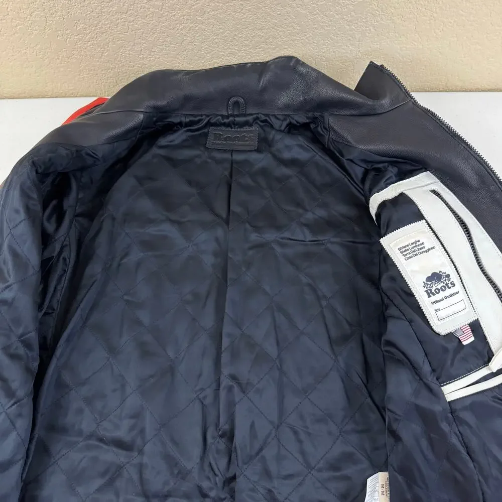 ROOTS 2006 White Leather Olympic Jacket Team USA Torino Mens Size M